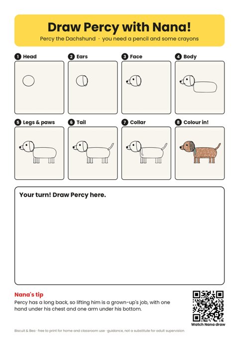 Draw Percy the Dachshund step-by-step sheet